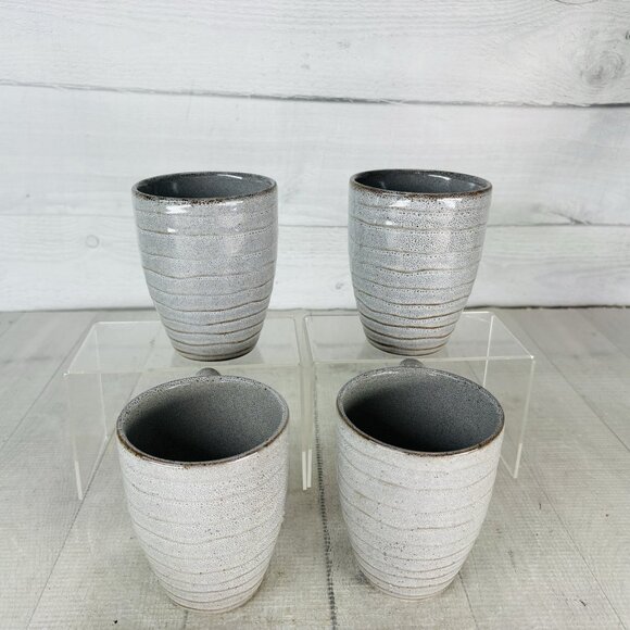 Home Target Gray Ribbed Brown Speckled Farmhouse Rustic 10oz Cups Mugs Set of 4 - Picture 4 of 16